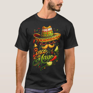 Camiseta Gafas de sol con cara de bigote felices cinco de m
