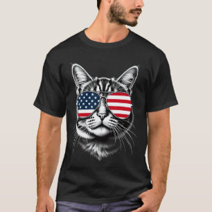 Camiseta Gafas de sol con cara de gato de la bandera estado