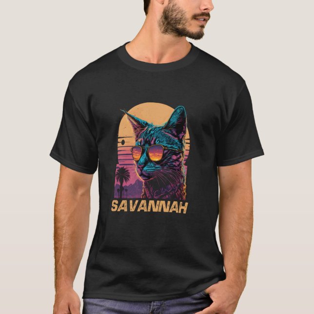 Camiseta Gafas de sol Cool Retro Sunset Savannah Cat (Anverso)