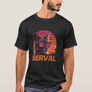 Camiseta Gafas de sol Cool Retro Sunset Serval Cat