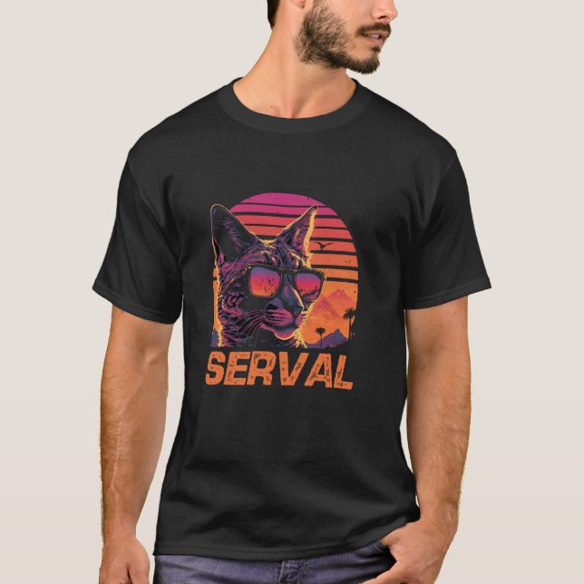 Camiseta Gafas de sol Cool Retro Sunset Serval Cat (Anverso)