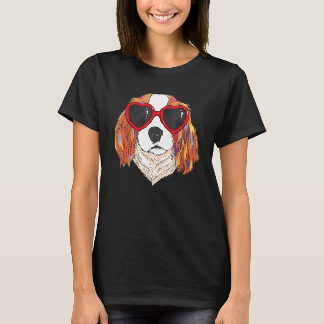 Camiseta Gafas de sol corazón Amor Perro Cute Cavalier King (Anverso)