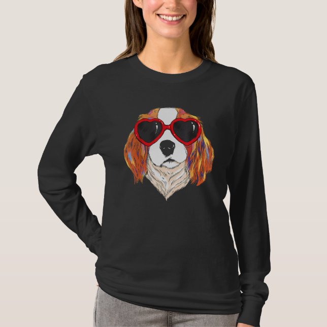 Camiseta Gafas de sol corazón Amor Perro Cute Cavalier King (Anverso)