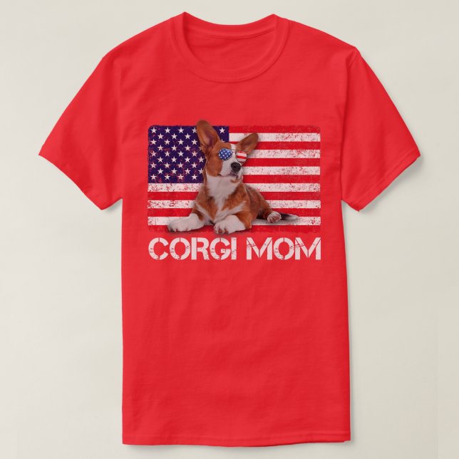 Camiseta Gafas de sol Corgi Mom Flag American Dog Lover  (Diseño del anverso)