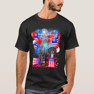 Camiseta Gafas De Sol Dachshund Rojo Azul Blanco Usa Americ