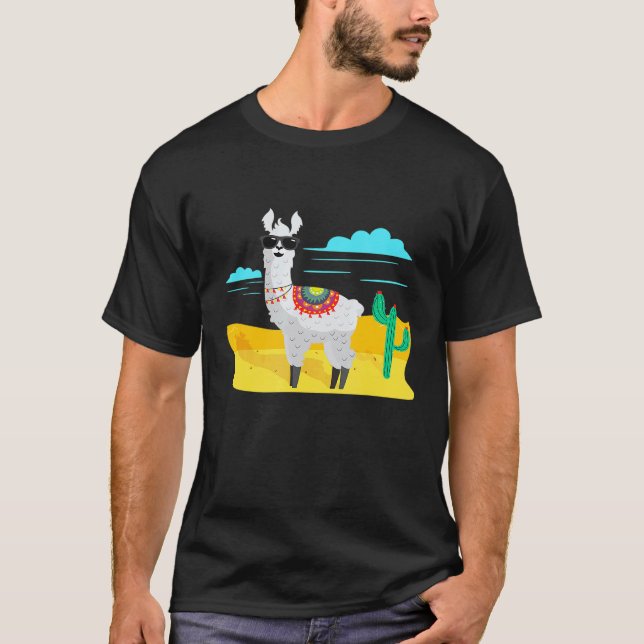 Camiseta Gafas de sol de cactus de llama de estilo suroeste (Anverso)