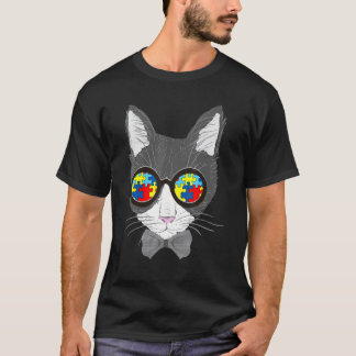 Camiseta Gafas de sol de cara de gato con pieza de rompecab