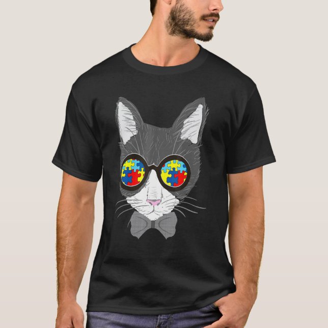 Camiseta Gafas de sol de cara de gato con pieza de rompecab (Anverso)