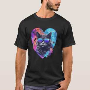 Camiseta Gafas de sol de color el día de San Valentín Gato