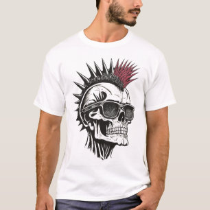 Camiseta Gafas de sol de cráneo con mohawk de rock punk alt