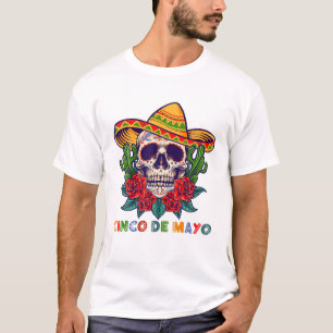 Camiseta Gafas de sol de cráneo de bigote mexicano Cinco De