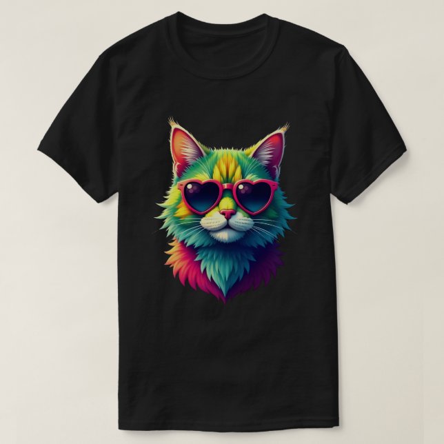 Camiseta Gafas de sol de Día de San Valentín lindo Gato Gat (Diseño del anverso)