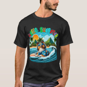 Camiseta Gafas de sol de disfraz de verano Sheltie surfeand