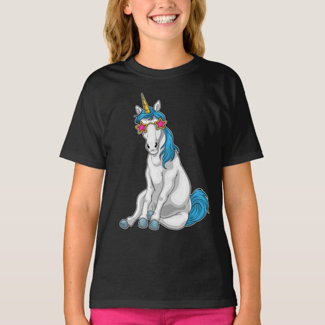 Camiseta Gafas de sol de estrellas de Unicornio (Anverso)