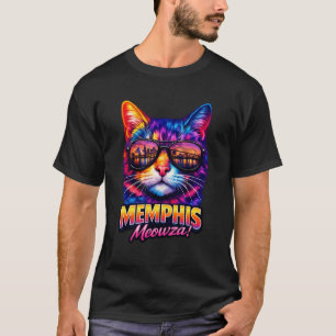 Camiseta Gafas de sol de gatito Memphis modernas y colorida