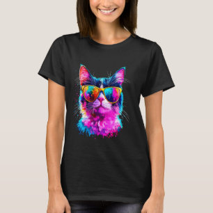 Camiseta Gafas de sol de gato coloridas amantes de gatos vi