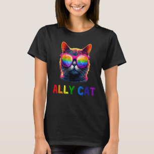 Camiseta Gafas de sol de gato de aliado LGBTQ Bandera del O