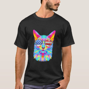Camiseta Gafas de sol de gato fractal colorido bandera de U