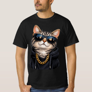 Camiseta Gafas de sol de gato genial cadena de oro divertid