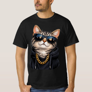 Camiseta Gafas de sol de gato genial cadena de oro divertid