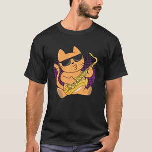 Camiseta Gafas de sol de gato Músico saxofón Feline Whisper