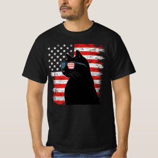 Camiseta Gafas de sol de gato negro bandera americana 4 de