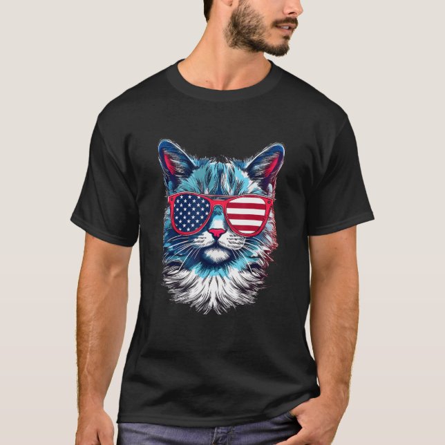 Camiseta Gafas de sol de gato norteamericano bandera de Est (Anverso)