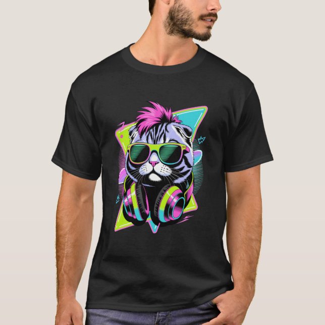 Camiseta Gafas de sol de gato Scottish Fold de estilo de la (Anverso)