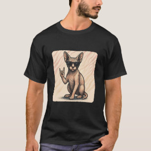 Camiseta Gafas de sol de gato Sphynx música rock divertida