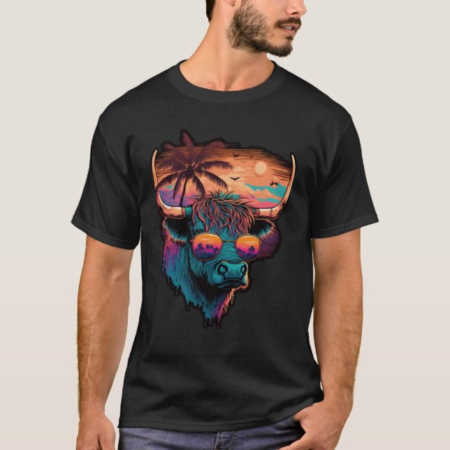 Camiseta Gafas de sol de Highland Cow Beach (Anverso)