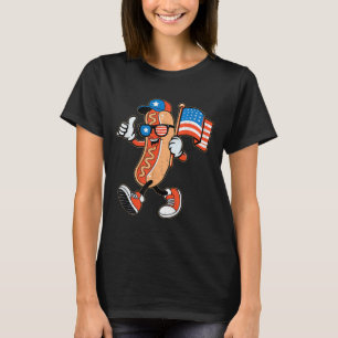 Camiseta Gafas De Sol De Hotdog Cool Con La Bandera America