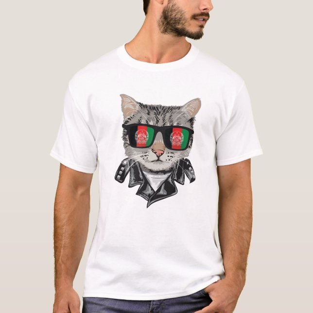 Camiseta Gafas de sol de la bandera de Afganistán del gato  (Anverso)