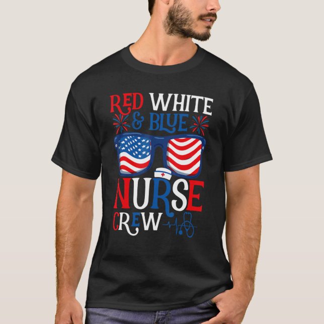 Camiseta Gafas De Sol De La Enfermería Azul Blanco Rojo (Anverso)