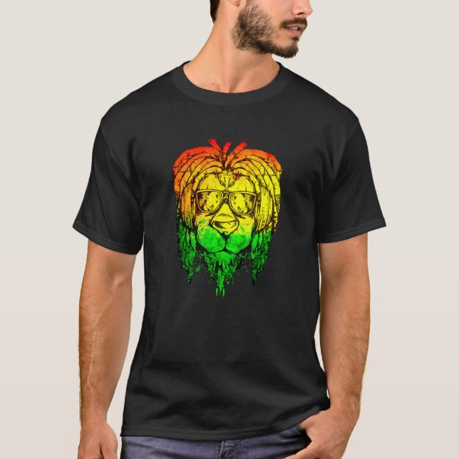 Camiseta Gafas de sol de león Rastafari Dreadlock Reggaeton (Anverso)