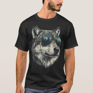 Camiseta Gafas de sol de lobo gris retro geniales Animal si