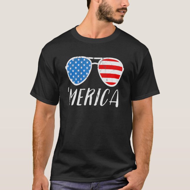 Camiseta Gafas de sol de Merica 4 de julio Bandera estadoun (Anverso)