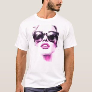 Camiseta Gafas de sol de mujer de moda de acuarela rosa chi