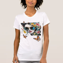 Camiseta Gafas de sol de mujeres Flores silvestres y maripo