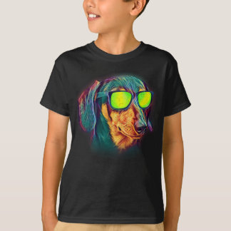 Camiseta Gafas de sol de neón coloridas del perro de la