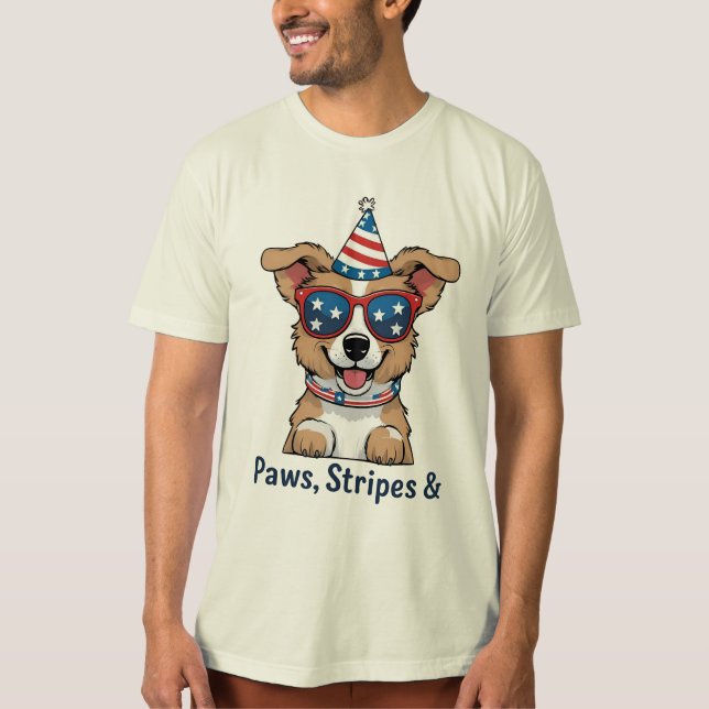 Camiseta Gafas de sol de perro patriótico 4 de julio T-Shir (Anverso)