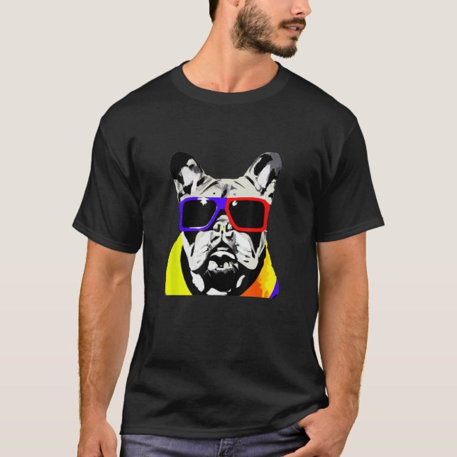 Camiseta Gafas de sol de perro toro francés divertido lindo (Anverso)