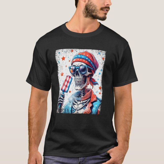 Camiseta Gafas de sol de popsicle de esqueleto del 4 de jul (Anverso)