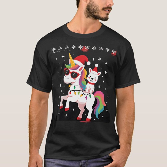 Camiseta Gafas de sol de unicornio de caniche de Navidad Ca (Anverso)
