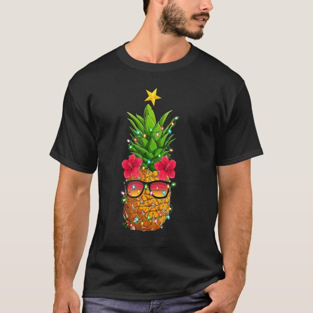 Camiseta Gafas de sol de verano Navidad iluminando piña (Anverso)