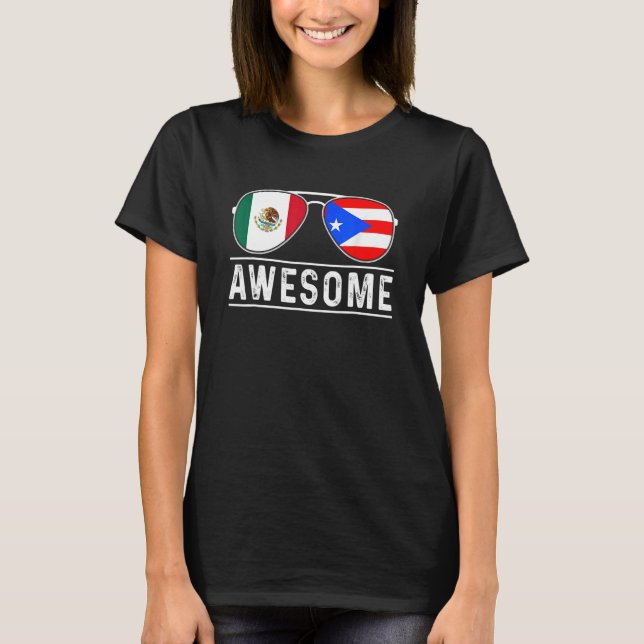 Camiseta Gafas De Sol Del Orgullo Puertorriqueño Y Mexicano (Anverso)