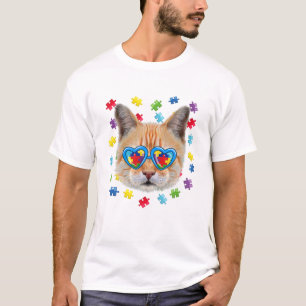 Camiseta Gafas de sol del rompecabezas del gato