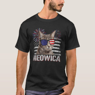 Camiseta Gafas de sol gato Retro Meowica bandera de EE. UU.