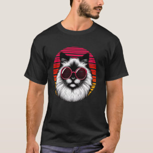 Camiseta Gafas de sol Himalayan Cat Retro Vintage Atardecer