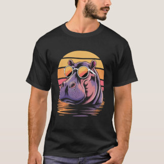 Camiseta Gafas de sol Hipopótamo Playa Atardecer Hipopótamo