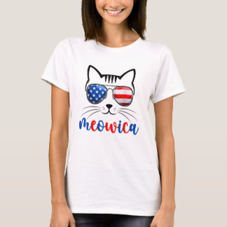 Camiseta Gafas de sol Meowica Cat Kitten bandera de EE. UU.